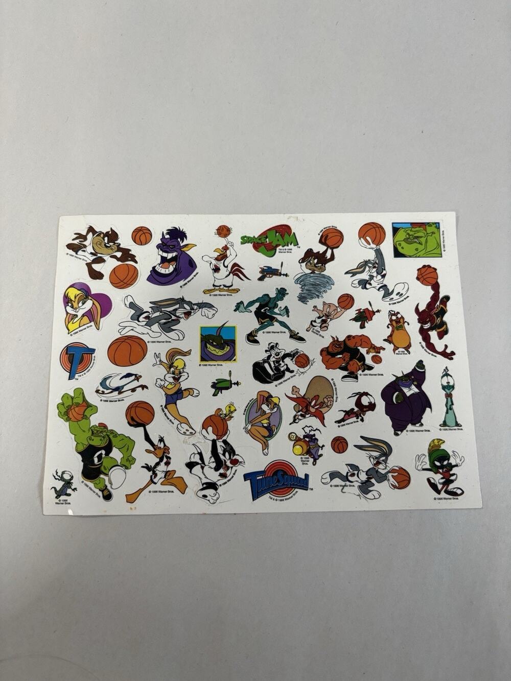Vintage 1996 Space Jam Sticker Sheet Unused Tune Squad Monsters Warner Bros